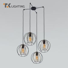 Подвесной светильник с 4 металлическими плафонами TK Lighting 6598 Jaula черный/золото Е27