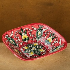 Салатница Шафран, Риштанская Керамика "Цветы", 17 см, красная Shafran