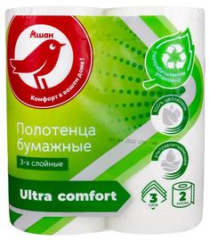 Бумажные полотенца АШАН Красная птица 3 слоя, 2 рулона