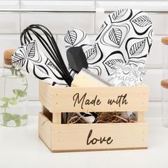 Набор подарочный Made with love: полотенце,варежка-прихватка,кухонная лопатка,венчик,губка Этель