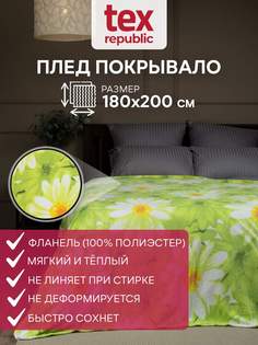 Плед 180х200 TexRepublic Absolute Ромашки велсофт Зеленый белый желтый 2 спальный