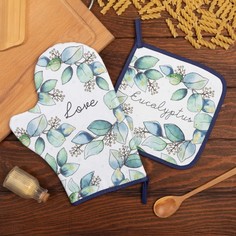 Набор Кухонный «Flower mood», варежка-прихватка 20х28см, прихватка 19х19см, 100% хл Этель