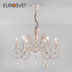 Подвесная люстра на 6 рожков с хрусталем Eurosvet Galatea 10009/6 Е 14 золото с белым
