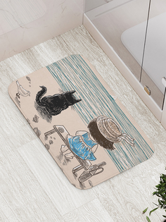 Коврик для ванной и туалета мягкий JoyArty "Девочка с котом на берегу реки", bath_62491
