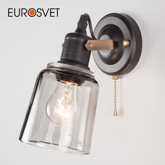 Бра настенное с выключателем и стеклянным плафоном Eurosvet Astor 70111/1 Е27 черный
