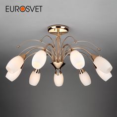 Потолочная люстра на 9 стеклянных плафонов Eurosvet Ginevra 22080/9 Е14 золото