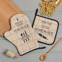 Набор кухонный Kitchen варежка-прихватка 20х28см, прихватка 19х19см,100% хл No Brand