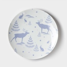 Тарелка фарфоровая, Зимний лес, d=24 см, цвет белый Добрушский фарфоровый завод