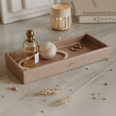 Декоративный поднос MUSKO HOME 23x11 см, бетон, розовый глянцевый
