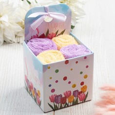 Полотенца Этель С 8 марта 30 х 30 см махровые желтые-розовые 4 шт