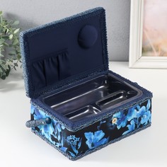 Шкатулка Голубые цветы на синем, 9716957, с ручкой No Brand