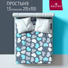 Простыня 1,5-спальный Galtex Нежность поплин Романтика бирюзовый