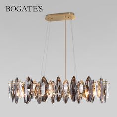 Подвесная люстра с дымчатым хрусталем на 8 рожков Bogates Onyx 372/8 Strotskis Е14 золото