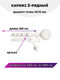 Карниз металлический двухрядный Элегия, цвет Белый глянец, 1,8 м. Lux Decor