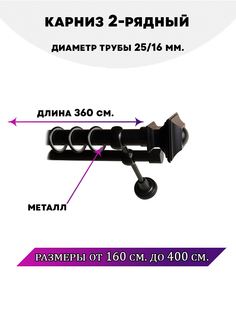 Карниз металлический Lux Decor Фаворит двухрядный Черный матовый, 3,6 м