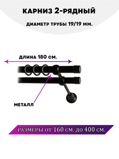 Карниз металлический Lux Decor Заглушка двухрядный Черный матовый, 1,8 м