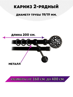 Карниз металлический Lux Decor Элегия двухрядный Черный матовый, 2 м