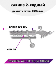 Карниз металлический Африка, 2-рядный, гладкий, D-25/16 мм., цвет Сатин, 1,8 м. Lux Decor