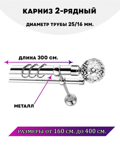 Карниз металлический Lux Decor Элегия 2-рядный гладкий D-2516 мм Хром 3 м