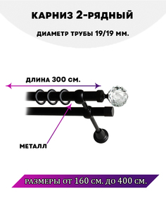 Карниз металлический Lux Decor Сваровски двухрядный Черный матовый, 3 м