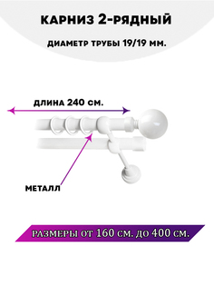 Карниз металлический двухрядный Стамбул, цвет Белый глянец, 2,4 м. Lux Decor