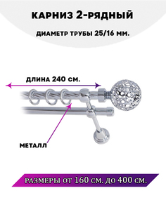 Карниз металлический Lux Decor двухрядный Элегия Хром 24 м