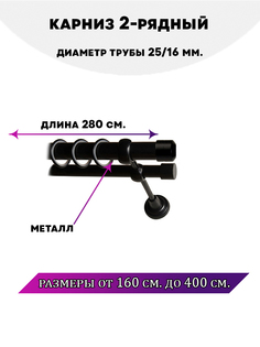 Карниз металлический Lux Decor Заглушка двухрядный Черный матовый, 2,8 м