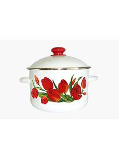 Кастрюля эмалированная Сибирские товары Тюльпаны, с крышкой, 2 л