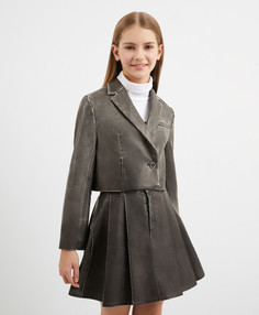 Пиджак укороченный из вареной экокожи серый для девочки Gulliver (152)