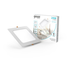 Светильник Gauss Basic Downlight квадрат 24W 2100lm 4000K 170-260V IP20 225X26 монтаж белый LED 1/40