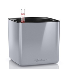Кашпо с автополивом Lechuza cube glossy 14x14х14 см серебро