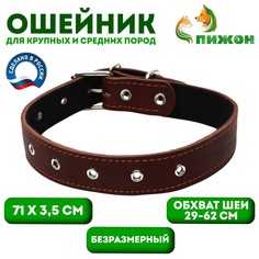 Ошейник кожаный на синтепоне, безразмерный, 71 х 3,5 см, ош 29-62 см, коричневый Пижон