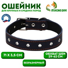 Ошейник кожаный на синтепоне, безразмерный, 71 х 3,5 см, ош 29-62 см, синий Пижон