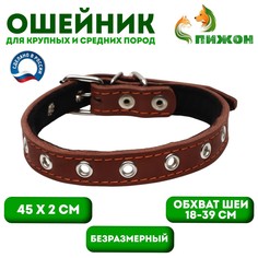 Ошейник кожаный на синтепоне, безразмерный, 45 х 2 см, ош 18-39 см, коричневый Пижон