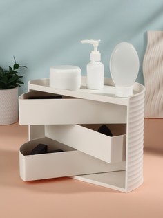 Органайзер для хранения косметики, вращающийся, 3 секции, 27 × 15 см, цвет белый Queen Fair