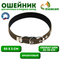 Ошейник брезентовый с подкладом, 50 х 2 см, ош 25-35 см, хаки Пижон