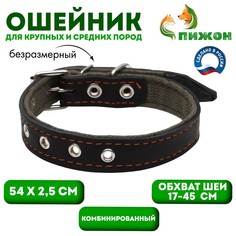 Ошейник комбинированный кожа/брезент, безразмерный, 54 х 2.5 см, ош 17-45 см, черный Пижон