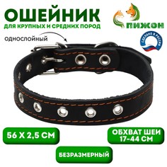 Ошейник кожаный однослойный, безразмерный, 56 х 2.5 см, ош 17-44 см, черный Пижон
