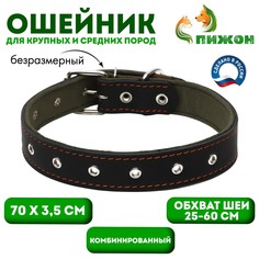 Ошейник комбинированный кожа/брезент, безразмерный, 70 х 3,5 см, ош 25-60 см, черный Пижон