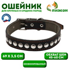 Ошейник комбинированный кожа/брезент, 69 х 3,5 см, украшенный, ош 45-60 см, черный Пижон