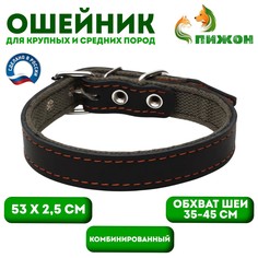 Ошейник комбинированный кожа/брезент, 53 х 2.5 см, ош 35-45 см, черный Пижон