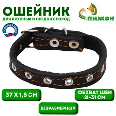 Ошейник кожаный на синтепоне, безразмерный, 37 х 1.5 см, ош 21-31 см, черный Пижон