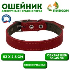 Ошейник комбинированный кожа/брезент, 53 х 2.5 см, ош 35-45 см, красный Пижон