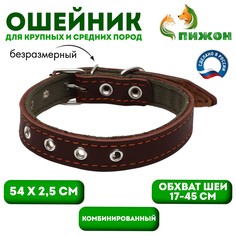 Ошейник комбинированный кожа/брезент, безразмерный, 54 х 2.5 см, ош 17-45 см, коричневый Пижон