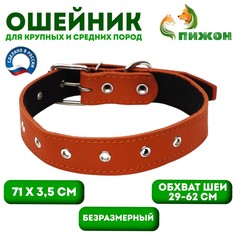 Ошейник кожаный на синтепоне, безразмерный, 71 х 3,5 см, ош 29-62 см, оранжевый Пижон