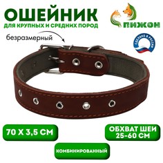 Ошейник комбинированный кожа/брезент, безразмерный, 70 х 3,5 см, ош 25-60 см, коричневый Пижон