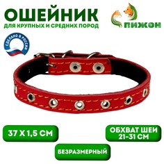 Ошейник кожаный на синтепоне, безразмерный, 37 х 1,5 см, ош 21-31 см, красный Пижон