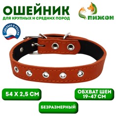 Ошейник кожаный на синтепоне, безразмерный, 54 х 2,5 см, ош 19-47 см, оранжевый Пижон