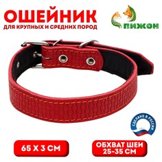Ошейник кожаный с тиснением на синтепоне, 65 х 3 см, ош 40-55 см, красный Пижон