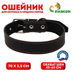 Ошейник кожаный на синтепоне, 70 х 3,5 см, ош 45-60 см, черный Пижон